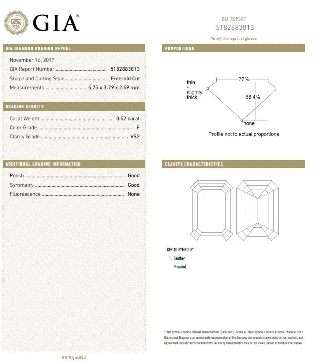 GIA Certified .54ct Natural Emerald Cut diamond ring 18kt gold** - 2