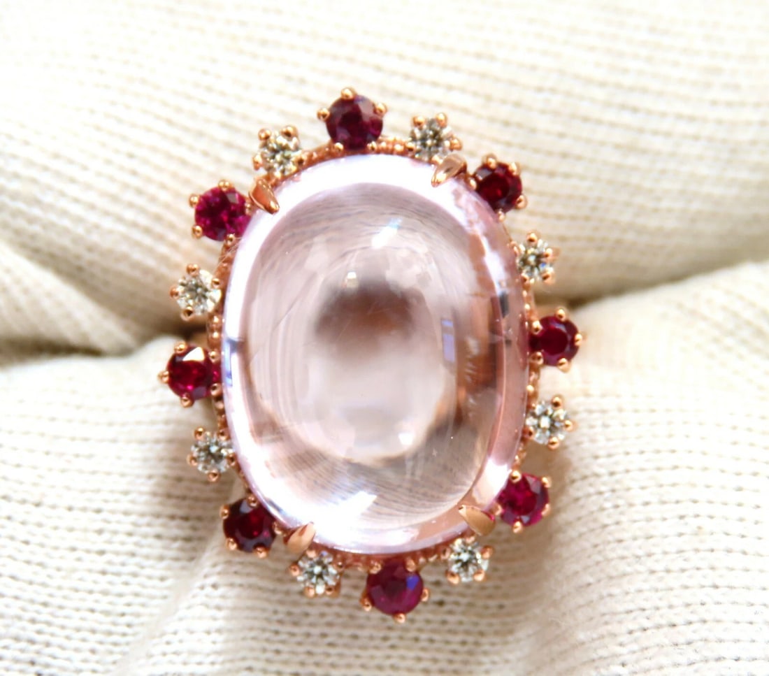 GIA Certified: 27.13ct Natural Pink Kunzite Ruby Diamonds Ring 14 Karat Gold** - 5