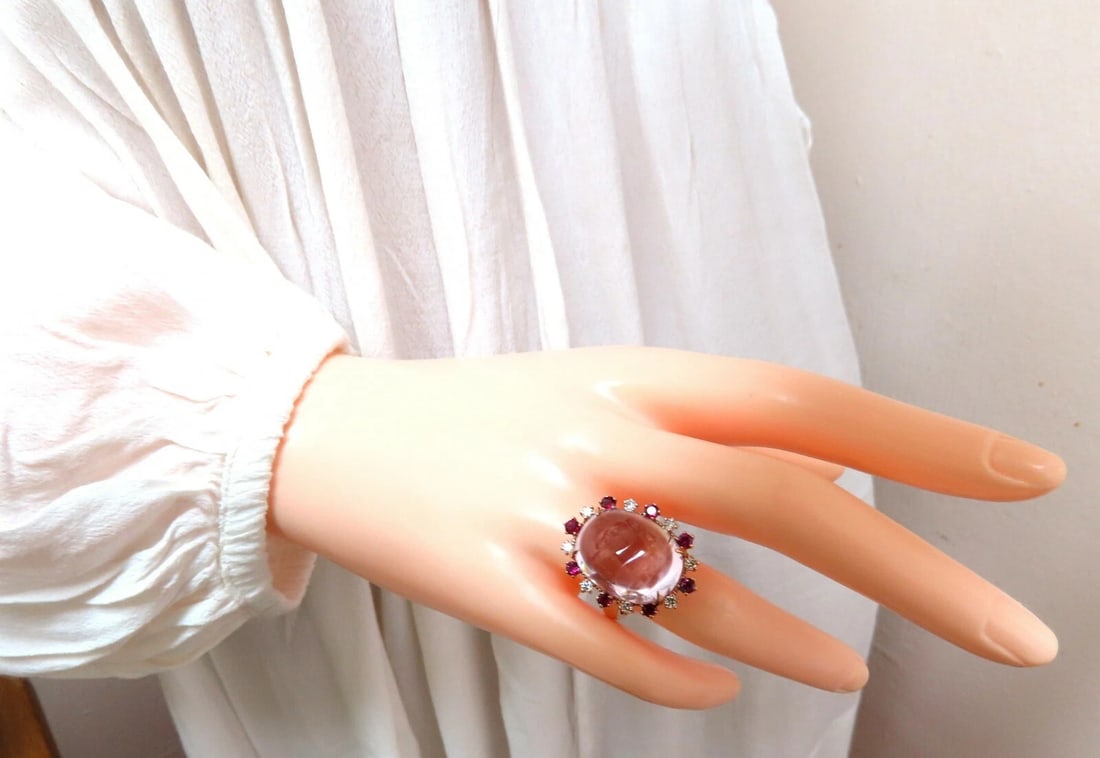 GIA Certified: 27.13ct Natural Pink Kunzite Ruby Diamonds Ring 14 Karat Gold** - 6