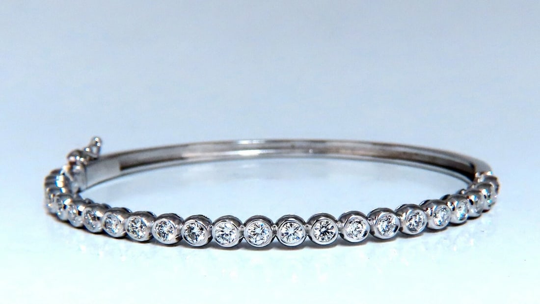 1.63ct Natural Round Diamonds Bezel Flush Set Bangle Bracelet 14 Karat** - 2