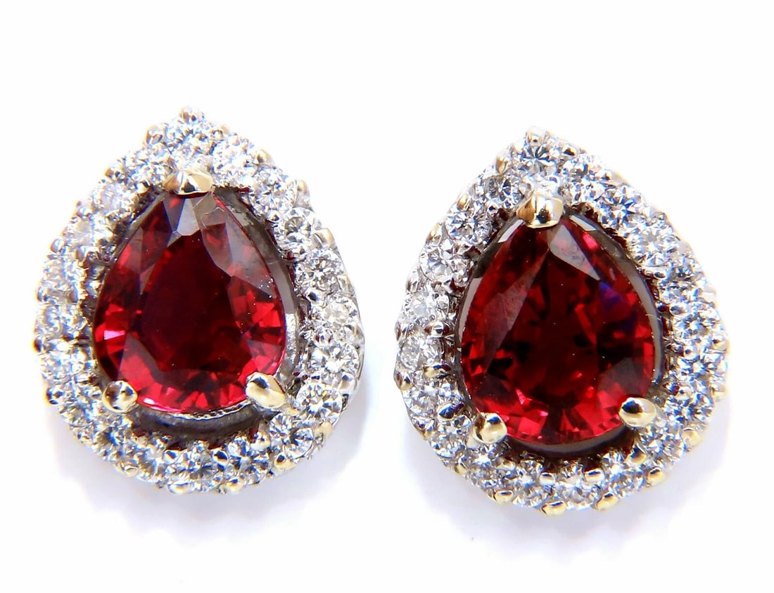GIA Certified 1.19 & 1.28ct. Natural ruby diamond earrings 18 Karat Cluster** (1 of 5)
