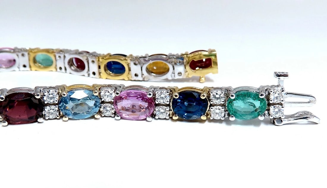 26.50ct Natural Emeralds Aquamarines Red Tourmaline Bracelet 14 Karat Gemline** - 3