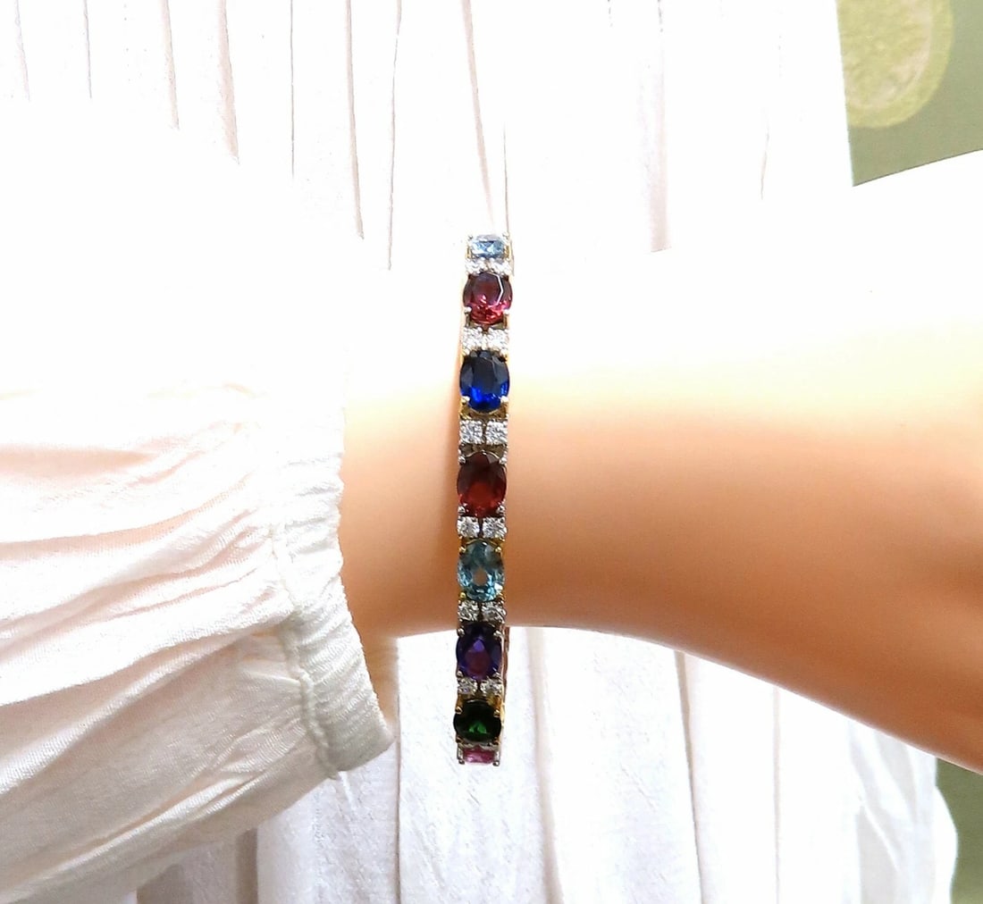 26.50ct Natural Emeralds Aquamarines Red Tourmaline Bracelet 14 Karat Gemline** - 8