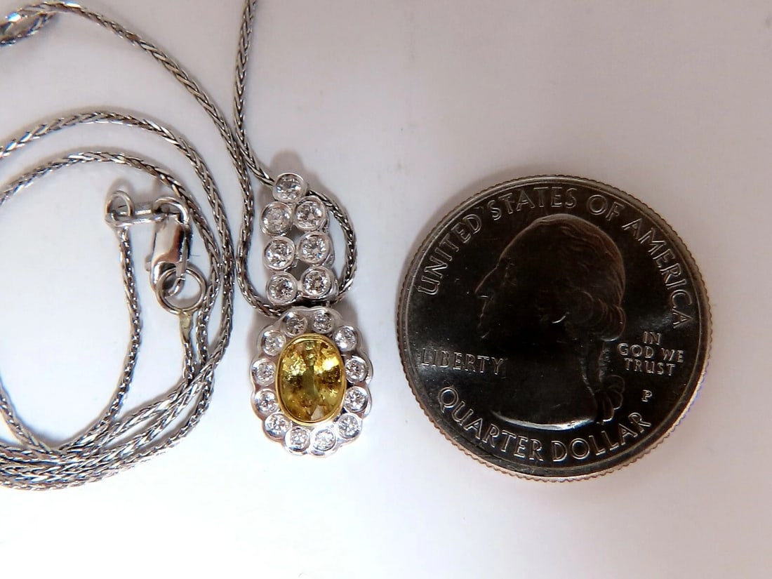 1.19ct Natural Yellow Sapphire Diamonds Dangle Pendant 14 Karat ** - 2