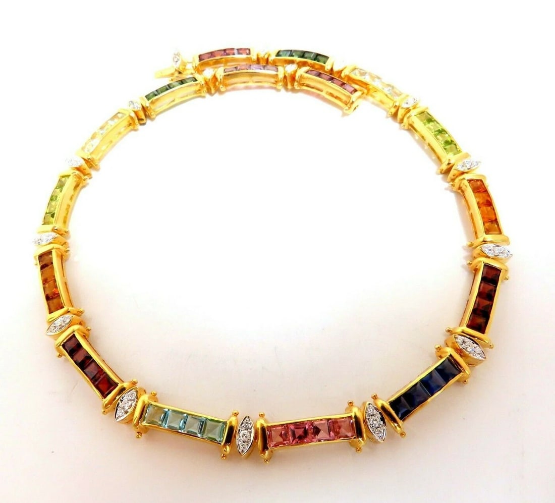 50ct Natural Garnet Tourmaline Aquamarine Peridot Citrine Diamond Necklace 14k**: Title: 50ct Natural Garnet Tourmaline Aquamarine Peridot Citrine Diamond Necklace 14k** Description: MAGNIFICENT JEWELS Multicolored Natural Gem stone Eternity Necklace. 50ct natural: Garnet, Tourmali