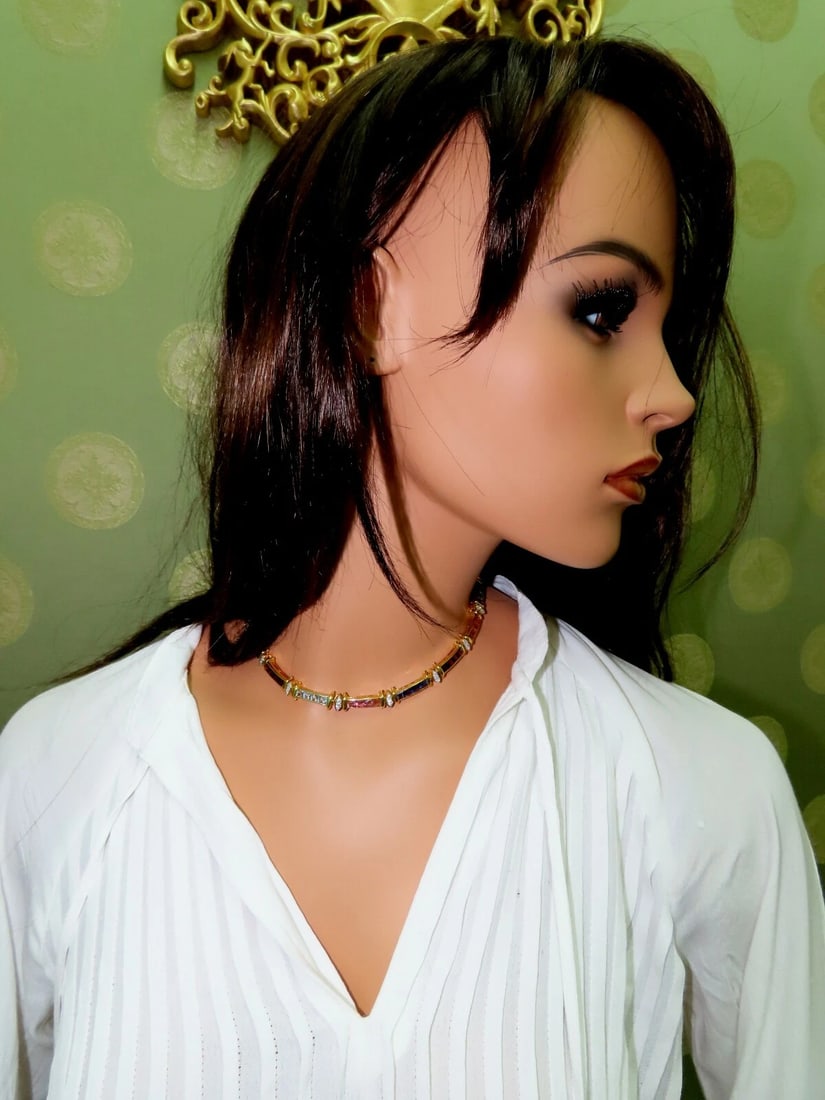 50ct Natural Garnet Tourmaline Aquamarine Peridot Citrine Diamond Necklace 14k** - 9