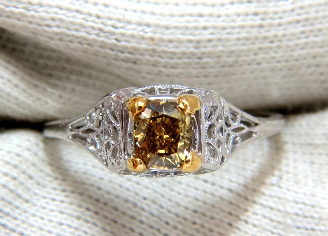 .57ct Natural Fancy Orange Brown Diamond Vintage Gilt Ring 14 Karat** - 4