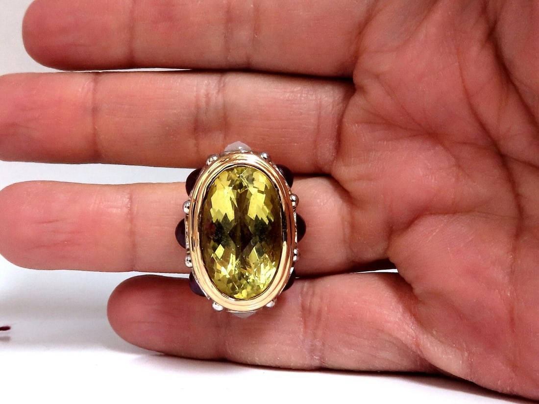 25ct Natural Lemon Quartz Vintage Ring 19 Karat Vintage 52 Gram** - 12