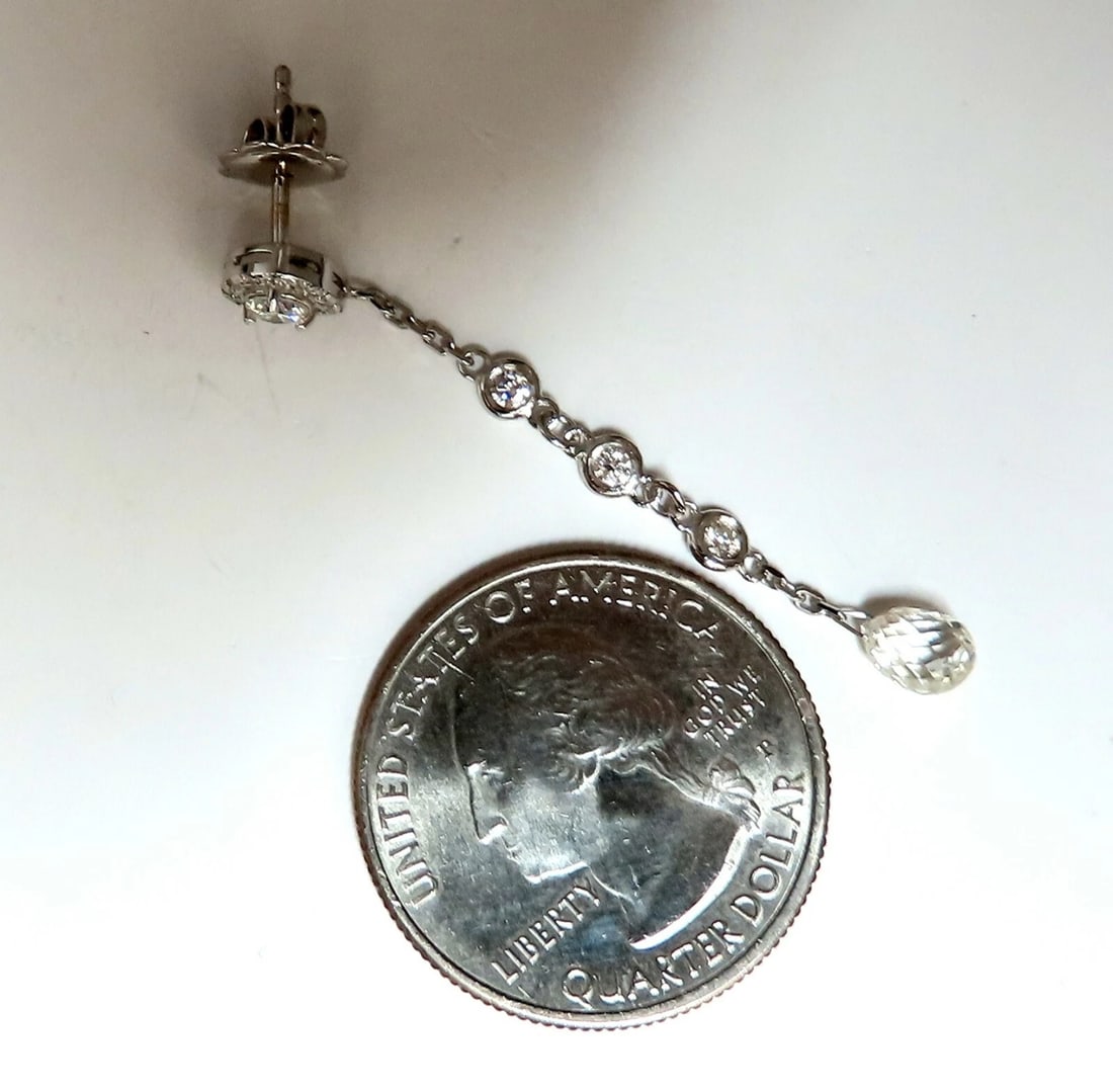 2.20ct Natural Briolette Diamonds Dangle Station Yard Earrings 14 Karat** - 2