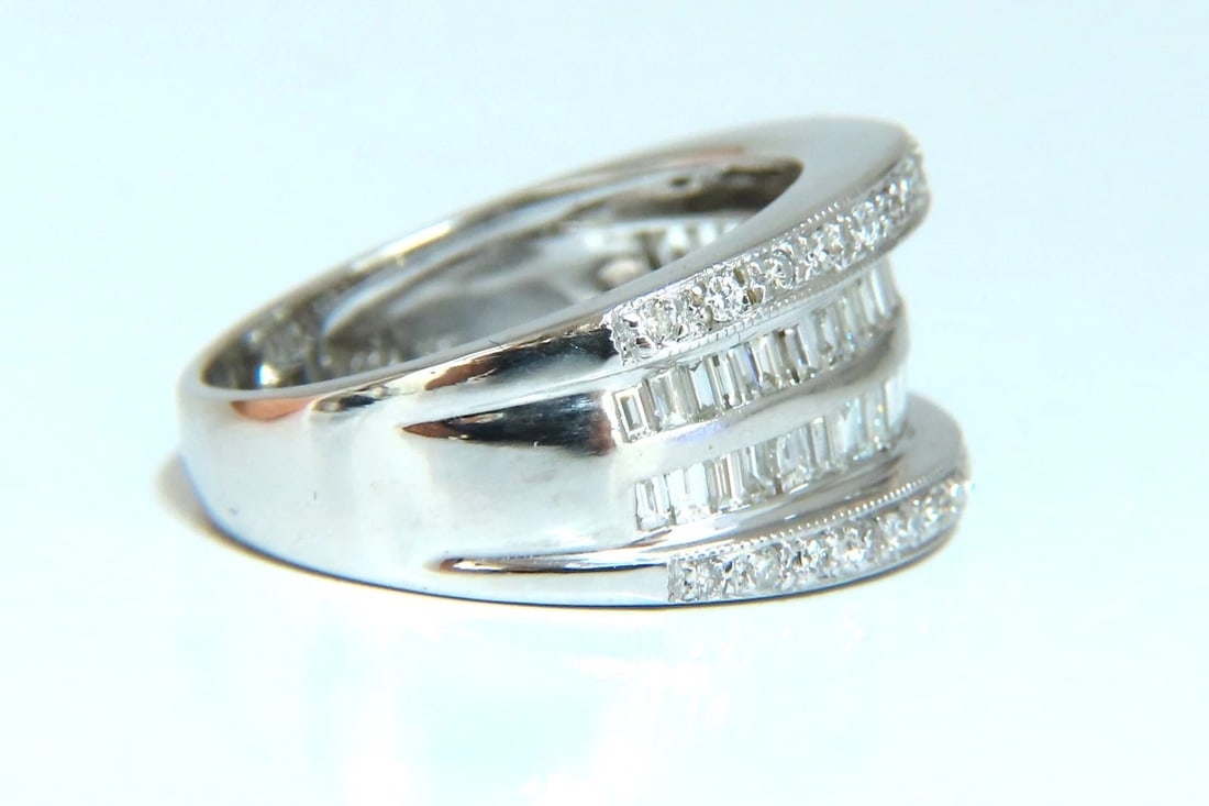 1.70ct Natural Baguette & Rounds Diamonds Band 18 Karat 4-row sandwich deck** - 2