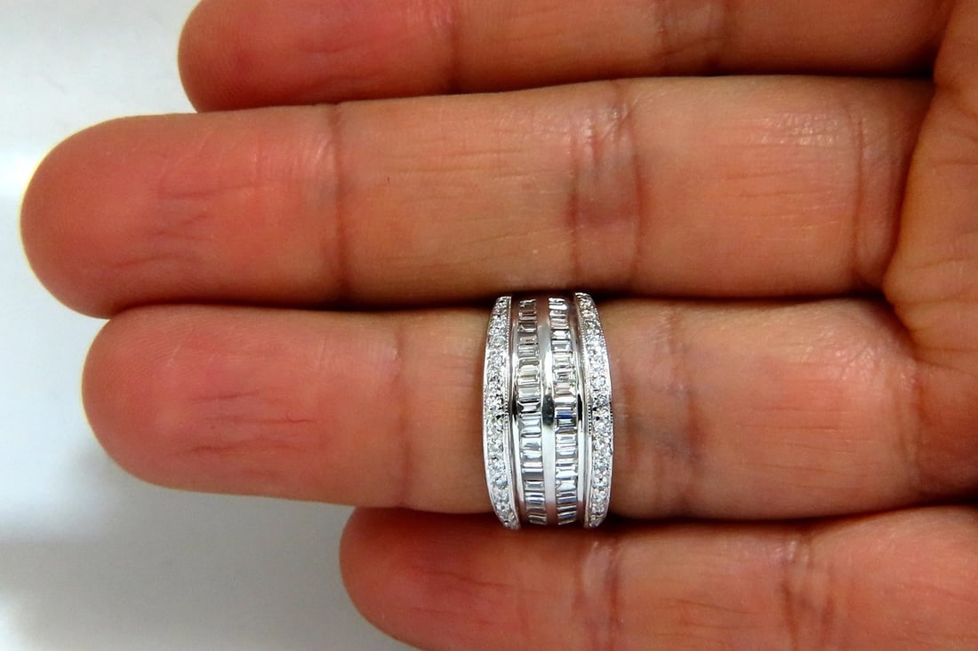 1.70ct Natural Baguette & Rounds Diamonds Band 18 Karat 4-row sandwich deck** - 5