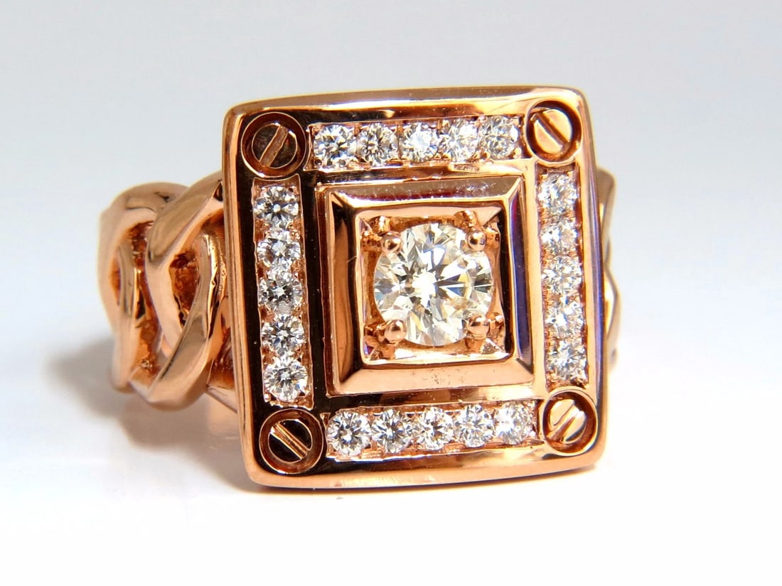 1.35ct natural diamonds Bolt & Screw ring 18kt**: Title: 1.35ct natural diamonds Bolt & Screw ring 18kt** Description: Cuban Band Deco Mens Ring Diamonds set cluster square screw top. .60ct. natural round cut diamond (center). K- Color vs-2 clarity N