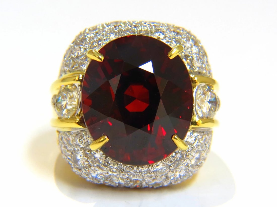 32.64ct GIA NATURAL RED SPESSARTITE GARNET DIAMONDS RAISED DOME RING 18KT** - 2