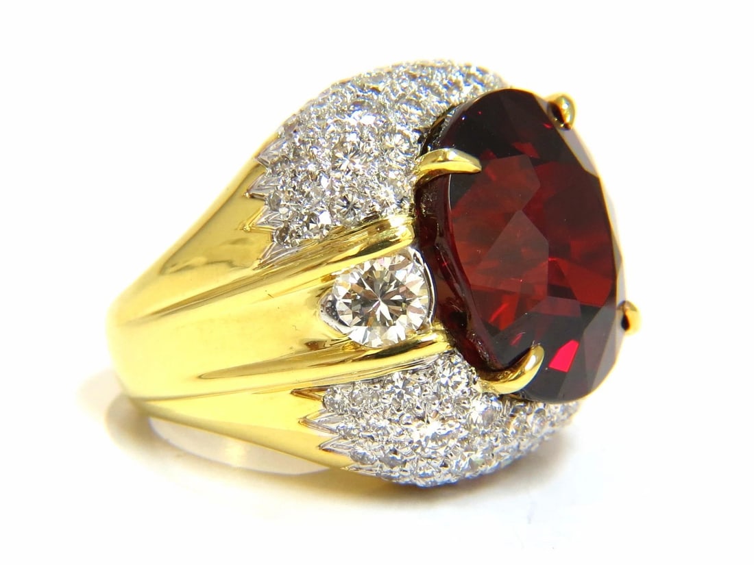 32.64ct GIA NATURAL RED SPESSARTITE GARNET DIAMONDS RAISED DOME RING 18KT** - 3