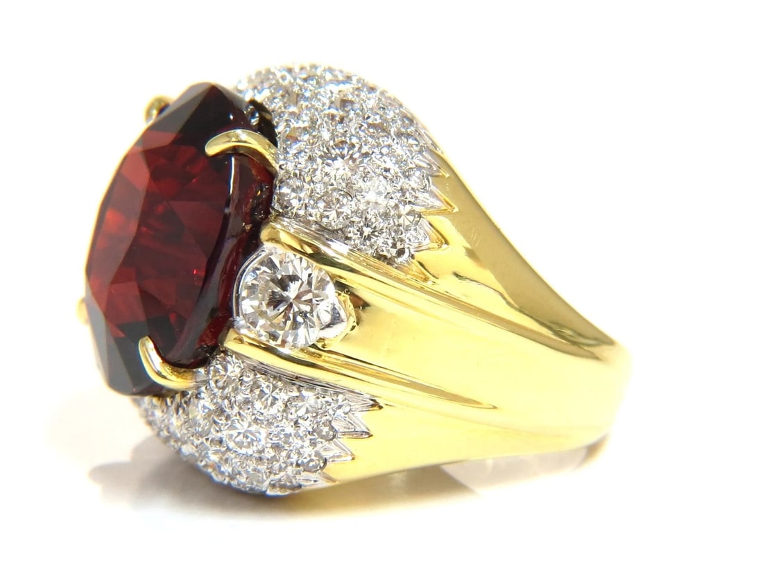 32.64ct GIA NATURAL RED SPESSARTITE GARNET DIAMONDS RAISED DOME RING 18KT** - 4
