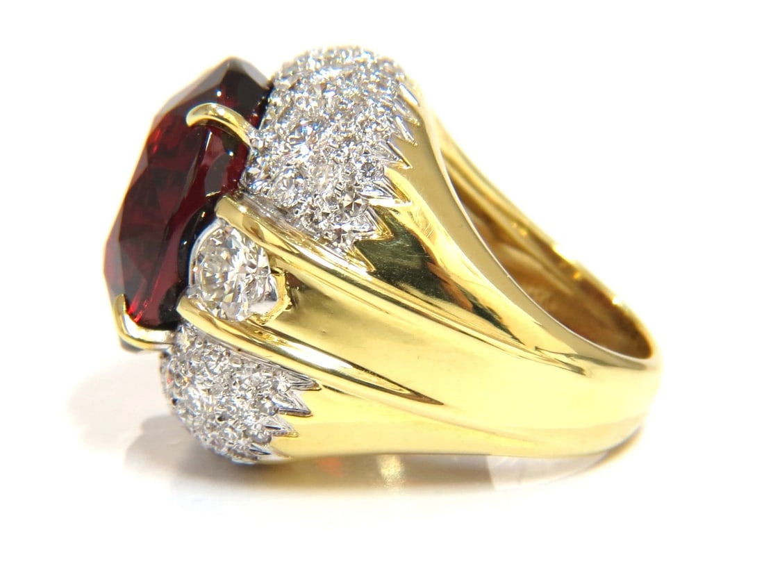 32.64ct GIA NATURAL RED SPESSARTITE GARNET DIAMONDS RAISED DOME RING 18KT** - 5