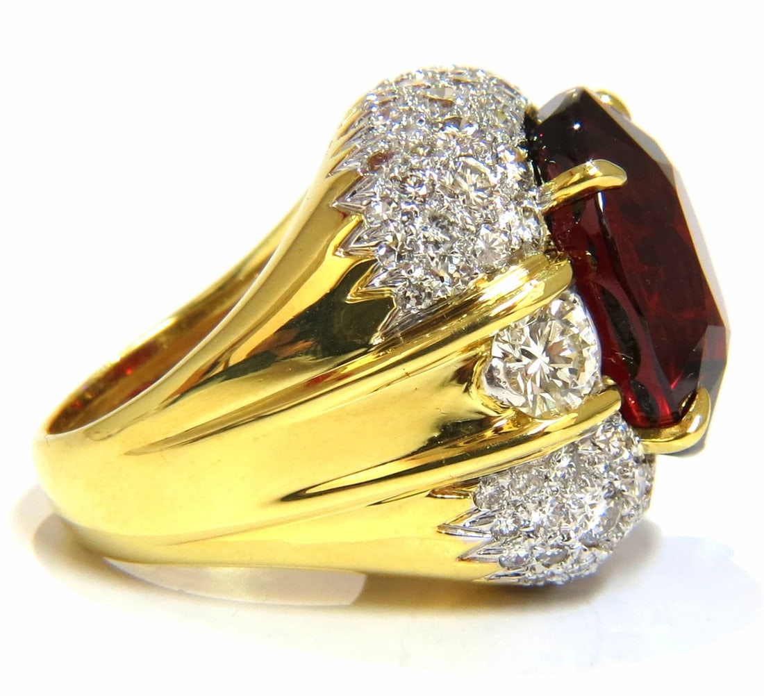 32.64ct GIA NATURAL RED SPESSARTITE GARNET DIAMONDS RAISED DOME RING 18KT** - 6