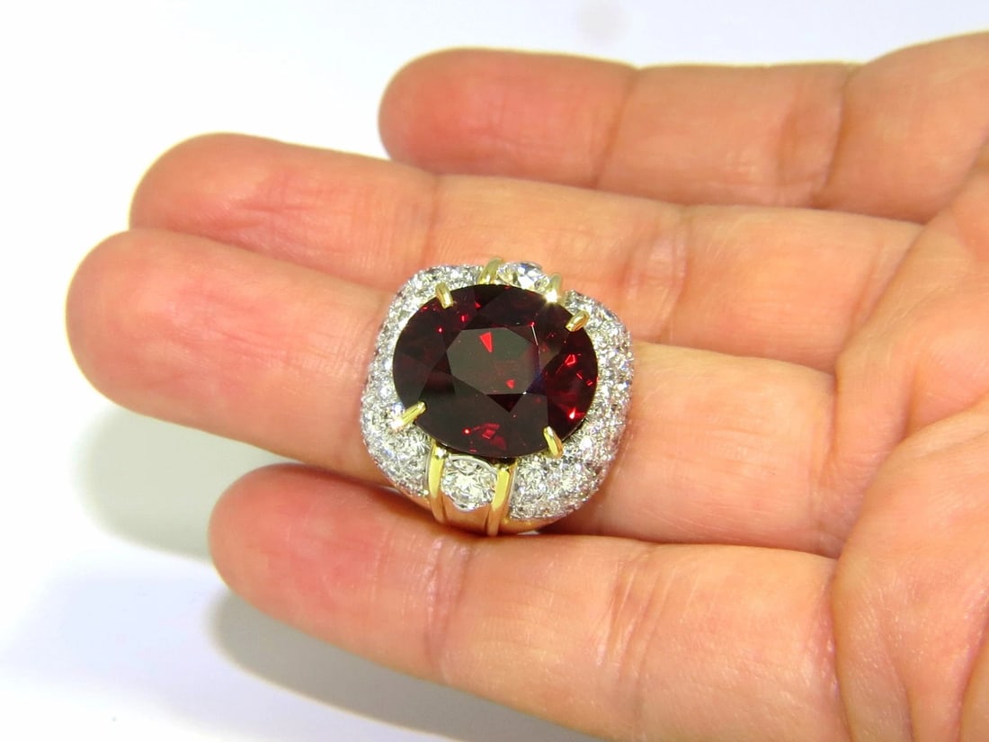 32.64ct GIA NATURAL RED SPESSARTITE GARNET DIAMONDS RAISED DOME RING 18KT** - 8