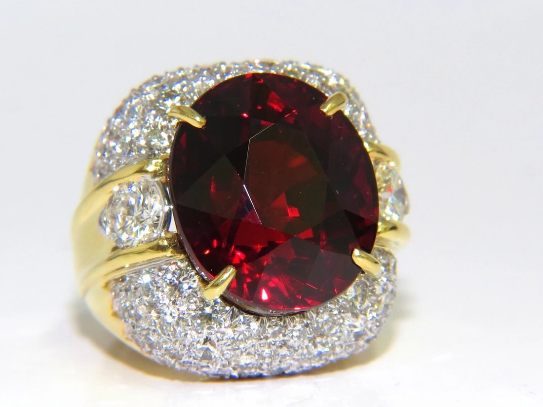 32.64ct GIA NATURAL RED SPESSARTITE GARNET DIAMONDS RAISED DOME RING 18KT** - 9