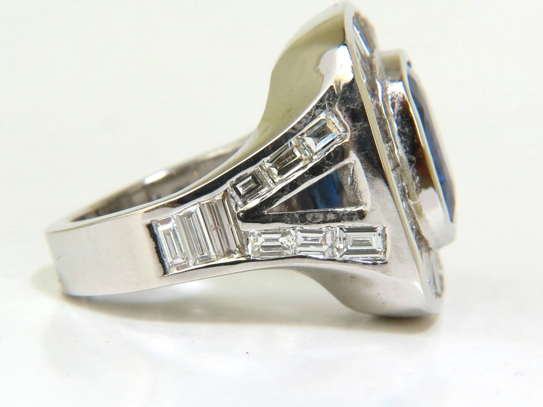 GIA 12.52CT 18KT NATURAL NATURAL SAPPHIRE DIAMOND BAGUETTE DECO CLUSTER RING** - 3