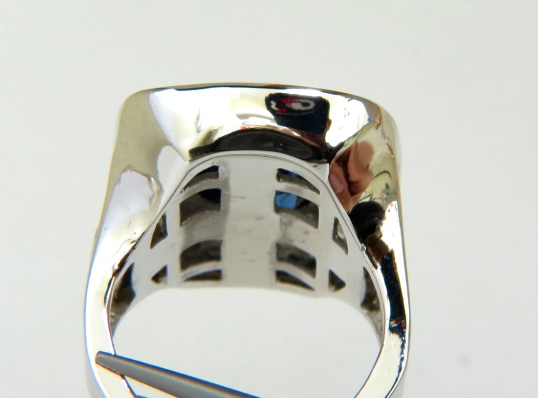 GIA 12.52CT 18KT NATURAL NATURAL SAPPHIRE DIAMOND BAGUETTE DECO CLUSTER RING** - 4