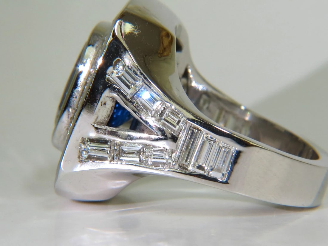 GIA 12.52CT 18KT NATURAL NATURAL SAPPHIRE DIAMOND BAGUETTE DECO CLUSTER RING** - 8