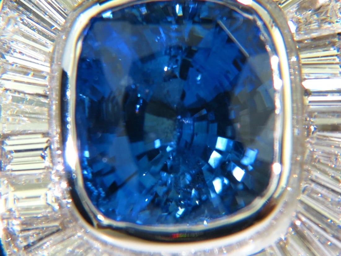 GIA 12.52CT 18KT NATURAL NATURAL SAPPHIRE DIAMOND BAGUETTE DECO CLUSTER RING** - 9