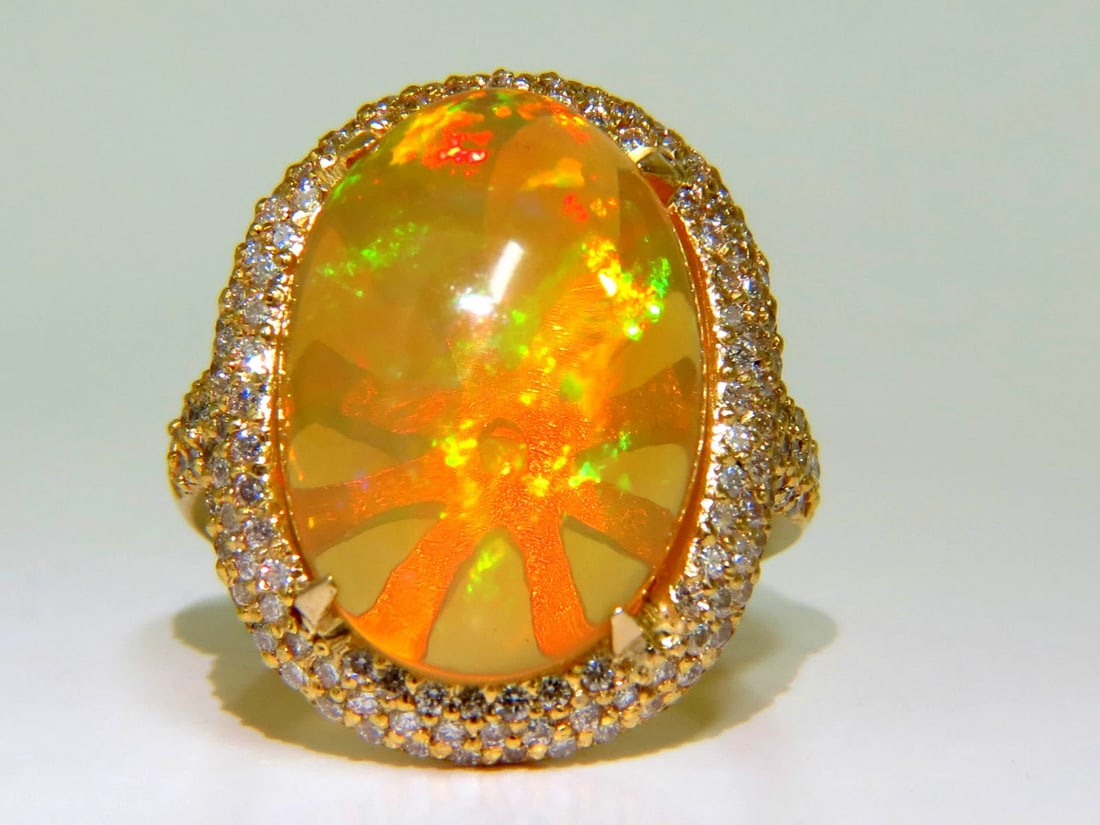 11.36CT NATURAL HOLOGRAPHIC OPAL DIAMOND RING 14KT GOLD** - 5