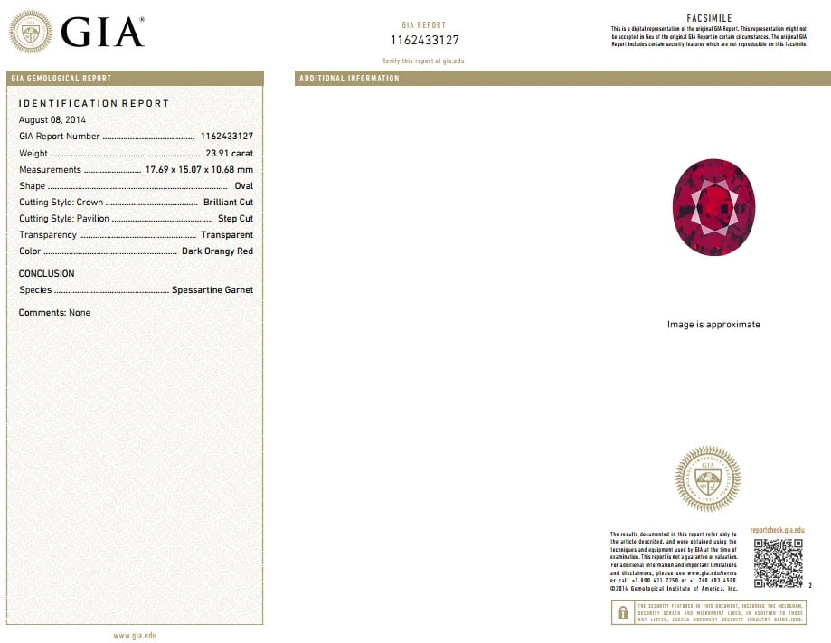 26.31ct GIA NATURAL RED SPESSARTITE GARNET DIAMONDS RAISED RING 18KT** - 2