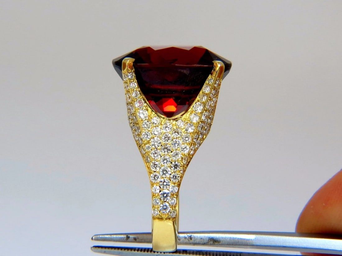 26.31ct GIA NATURAL RED SPESSARTITE GARNET DIAMONDS RAISED RING 18KT** - 7