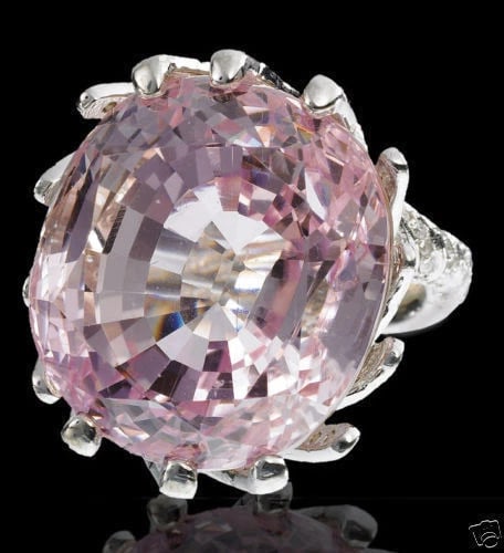 56.00CT NATURAL VIVID PINK KUNZITE DIAMOND RING 14KT RAISED TWIST** (1 of 1)