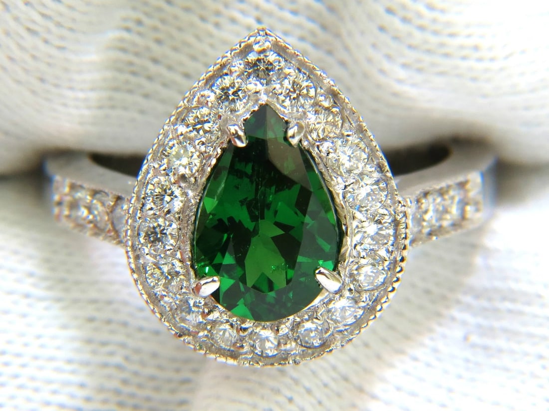2.56CT NATURAL BRIGHT FINE GEM GREEN TSAVORITE DIAMOND RING 14KT** - 10