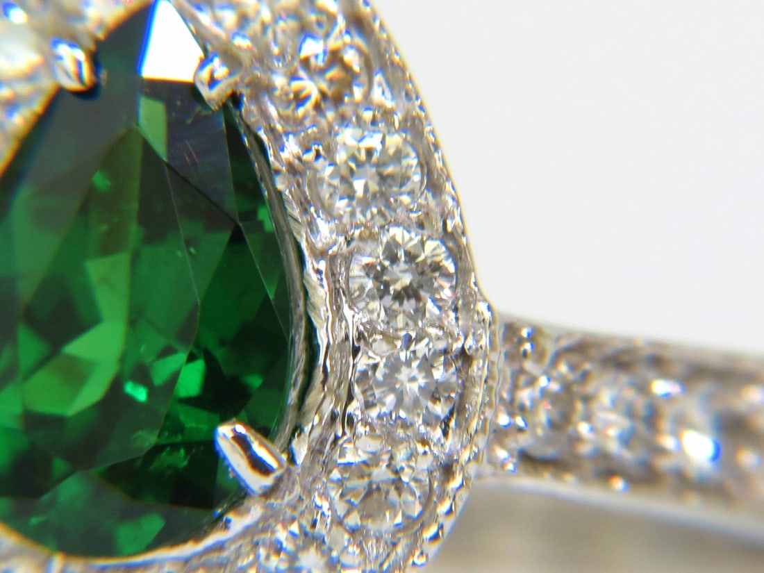 2.56CT NATURAL BRIGHT FINE GEM GREEN TSAVORITE DIAMOND RING 14KT** - 3