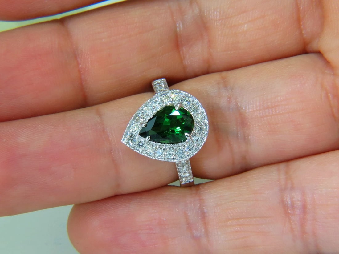 2.56CT NATURAL BRIGHT FINE GEM GREEN TSAVORITE DIAMOND RING 14KT** - 7