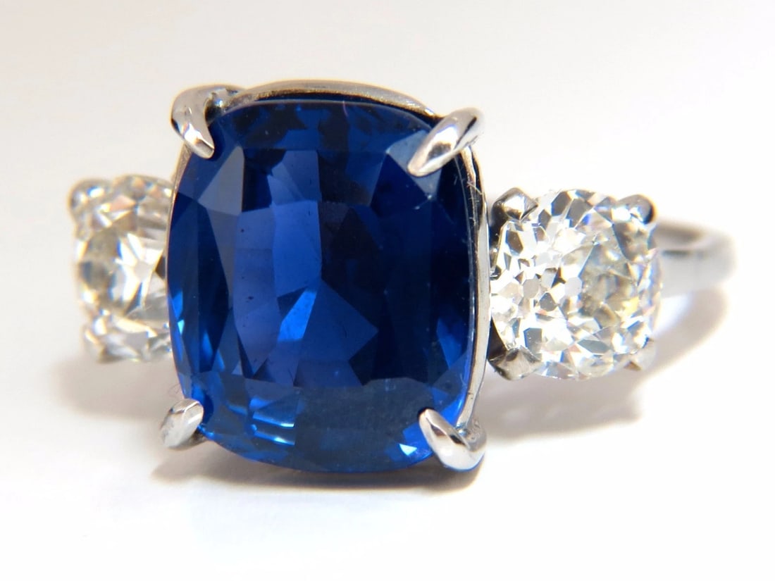 AGL Certified 7.63ct Natural No Heat Royal Blue Sapphire Diamond Ring Platinum** - 3
