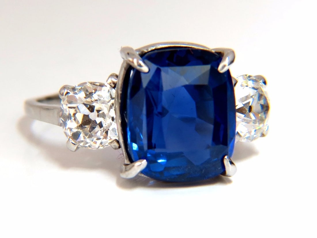 AGL Certified 7.63ct Natural No Heat Royal Blue Sapphire Diamond Ring Platinum** - 4
