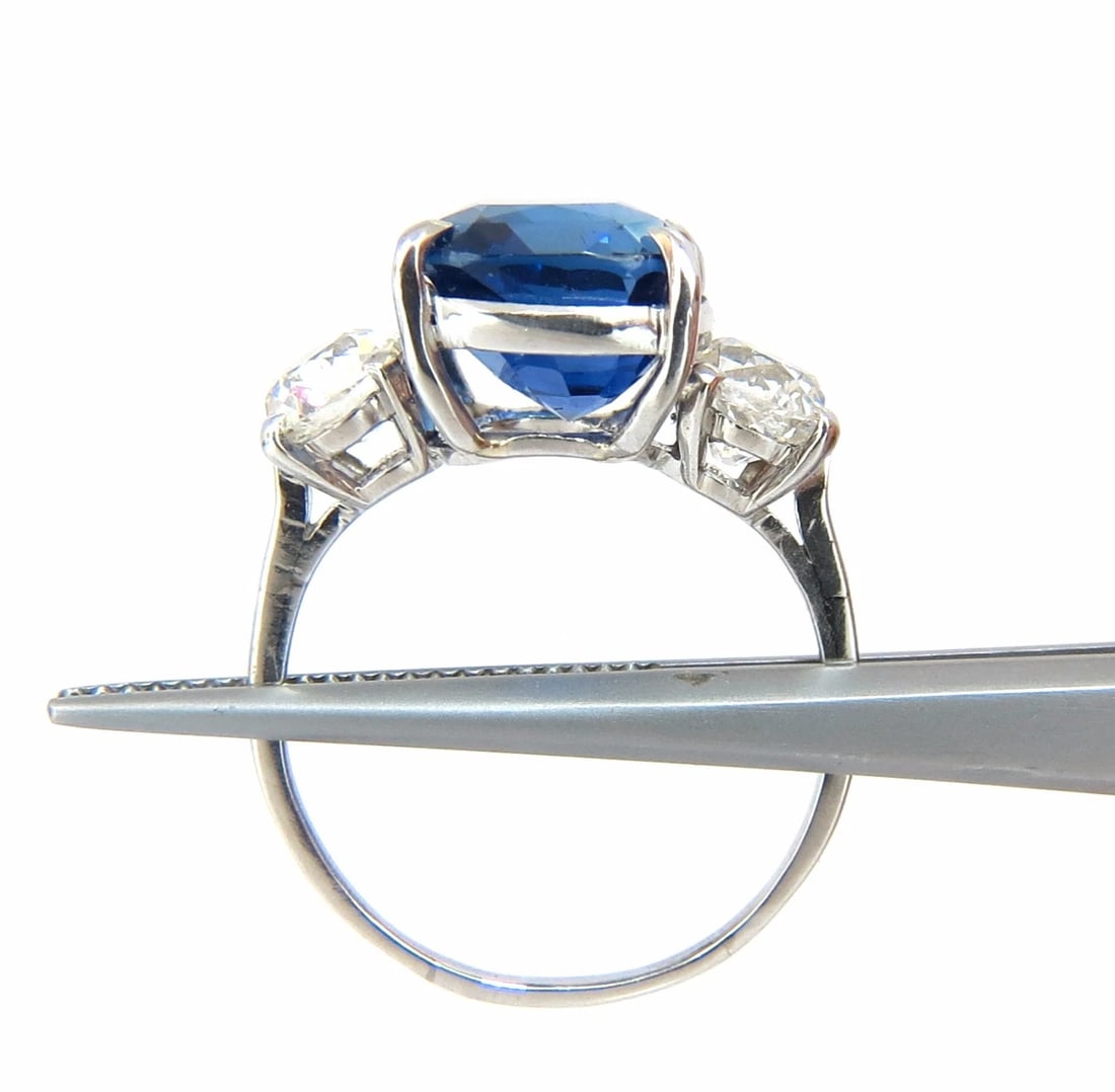AGL Certified 7.63ct Natural No Heat Royal Blue Sapphire Diamond Ring Platinum** - 8