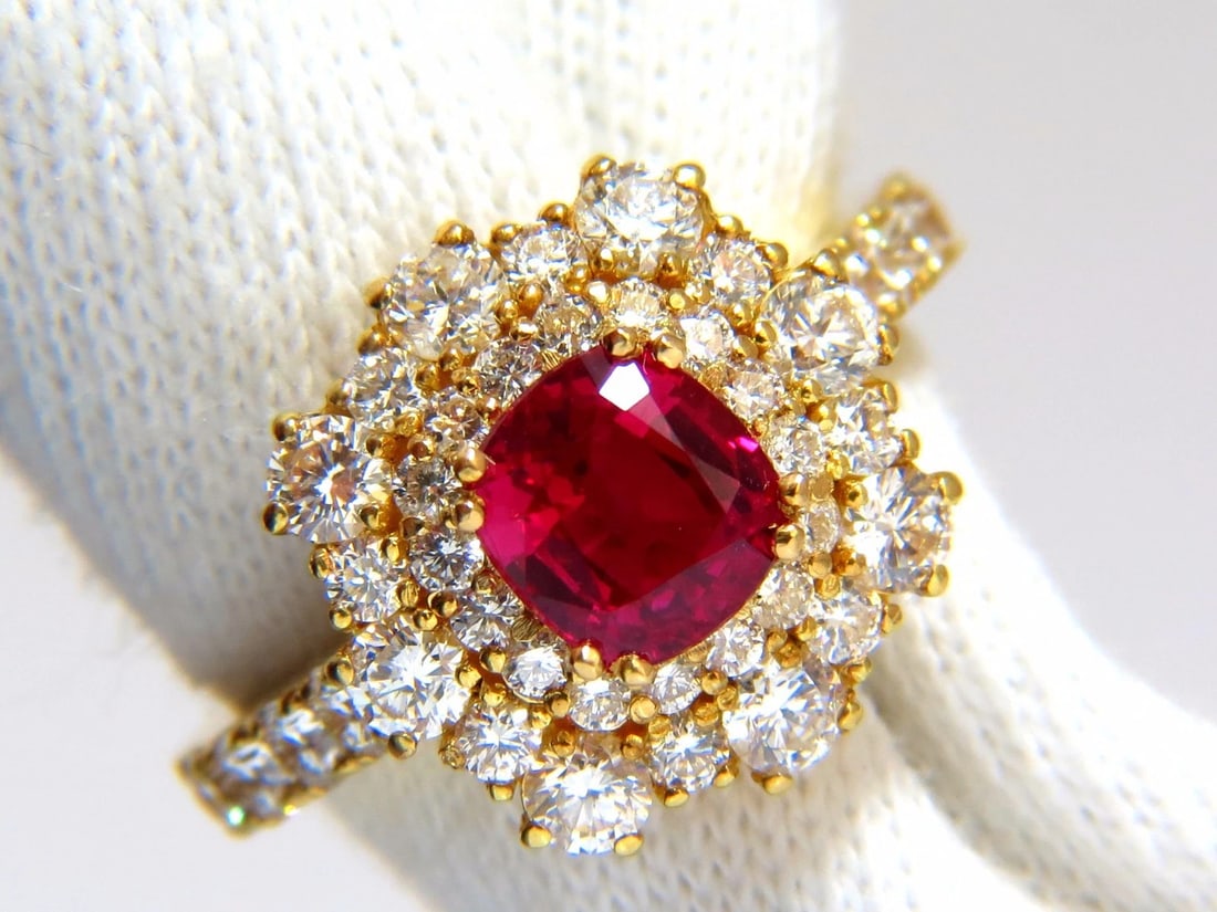 GIA Certified 3.24ct red Burma ruby diamonds ring 18kt cocktail petite** - 6