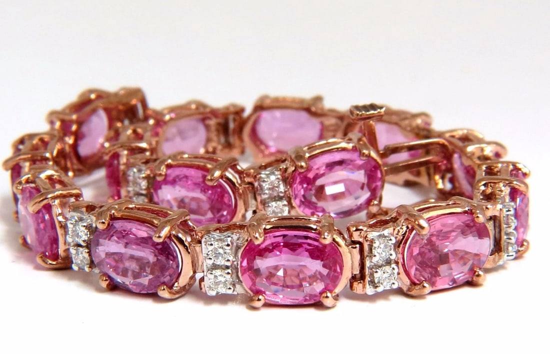 22.46ct natural Vivid Pink Sapphire diamond bracelet 14kt g/vs pink statement** - 2