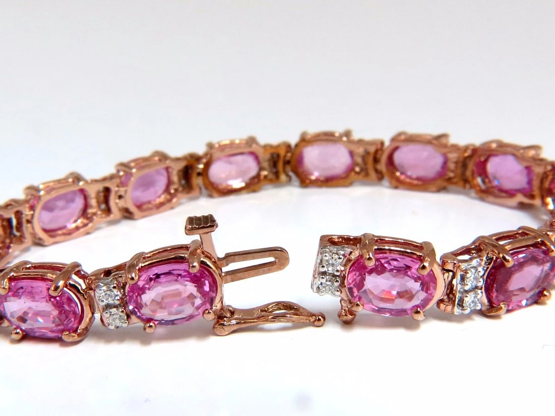 22.46ct natural Vivid Pink Sapphire diamond bracelet 14kt g/vs pink statement** - 5