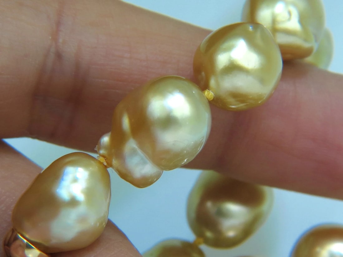 18KT 16.6M NATURAL SOUTH SEA GOLDEN PEARLS NECKLACE 1.50CT DIAMOND CLASP** - 7