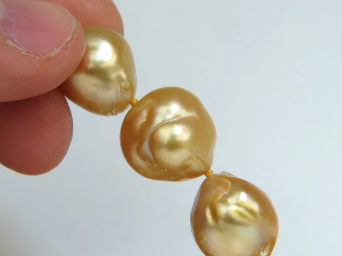 18KT 16.6M NATURAL SOUTH SEA GOLDEN PEARLS NECKLACE 1.50CT DIAMOND CLASP** - 9