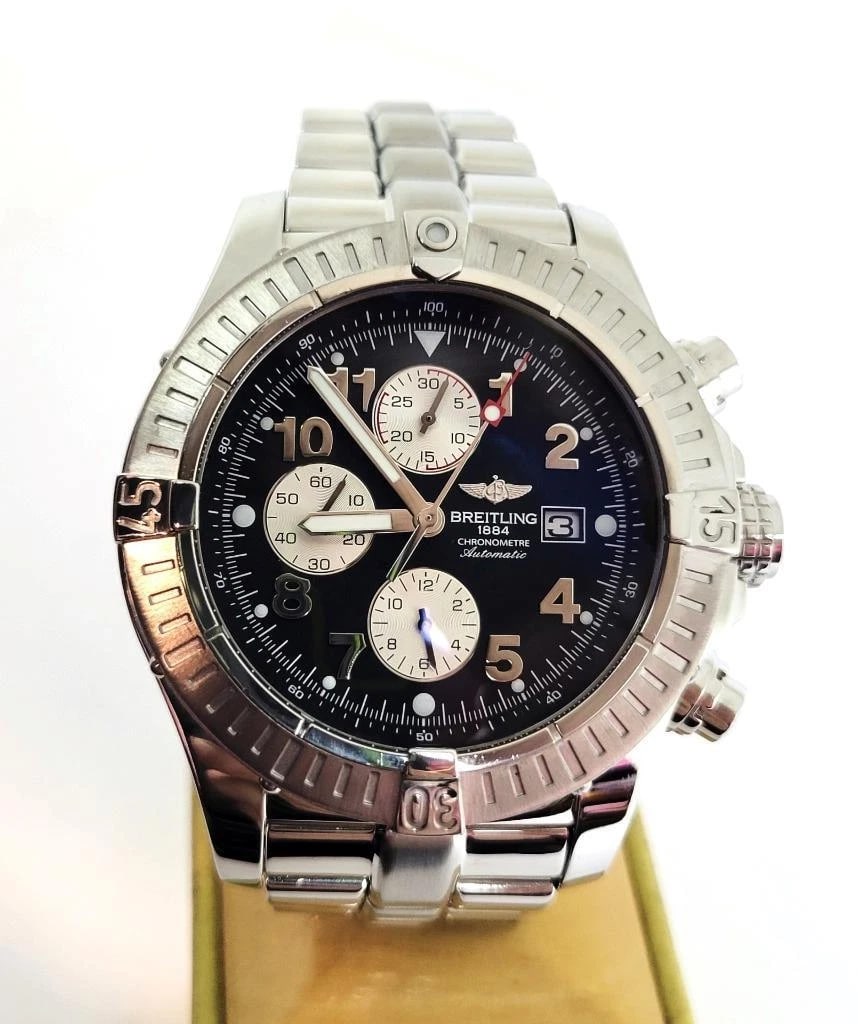 S/Steel BREITLING SUPER AVENGER Chronograph Automatic Watch A13370 Black Dial (1 of 11)