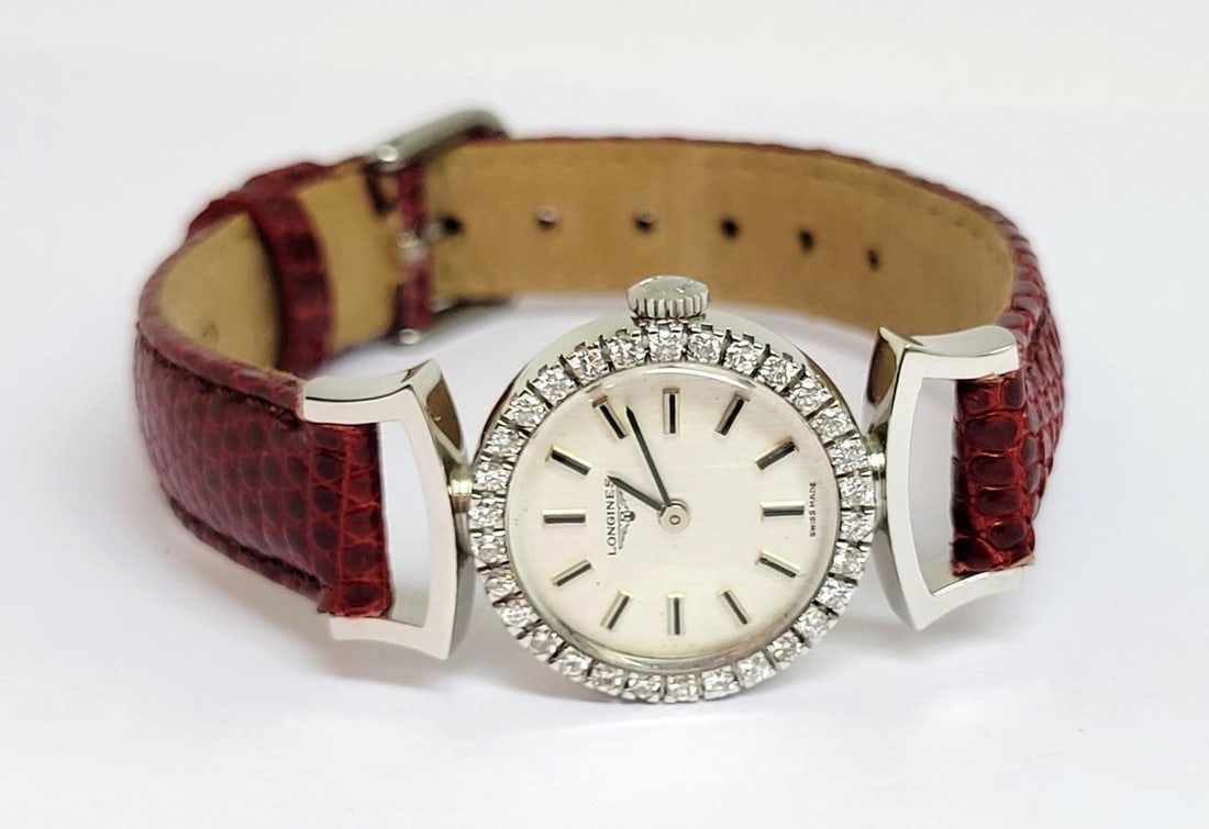 Vintage 18k White Gold LONGINES Ladies Watch with Diamond Bezel Cal 460* EXLNT - 6