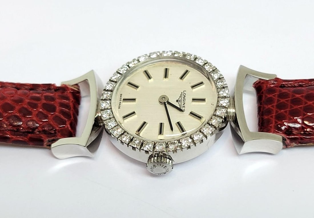 Vintage 18k White Gold LONGINES Ladies Watch with Diamond Bezel Cal 460* EXLNT - 7