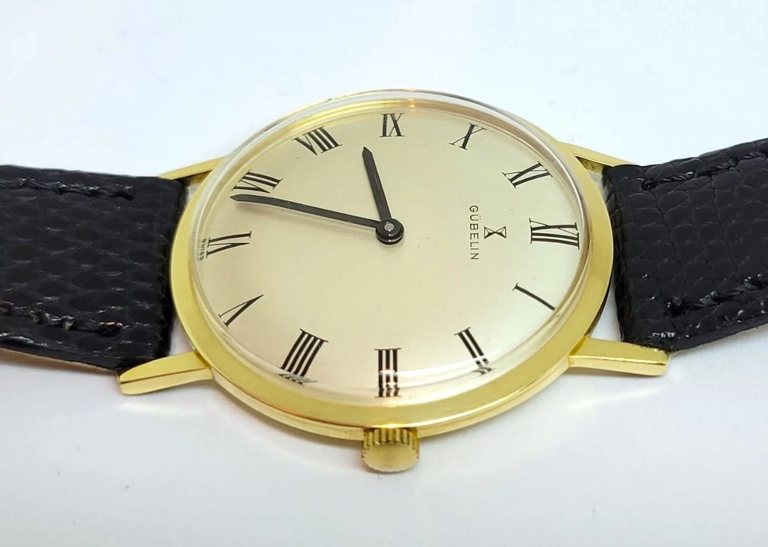 Vintage Solid 18k GUBELIN Mens Winding Watch 1960s Cal G7017 EXLNT RARE High End - 7