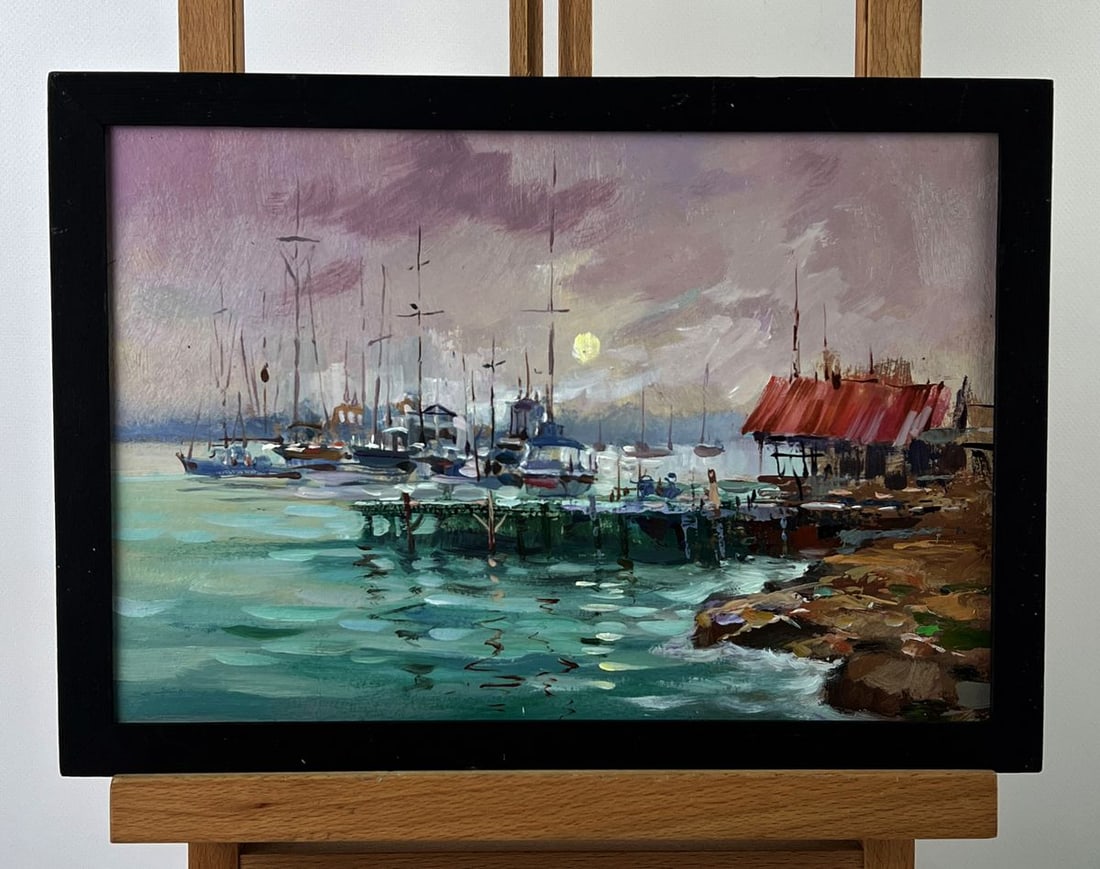 Oil painting Ships are moored at the pier Yuriy Suprunchuk (1 of 11)