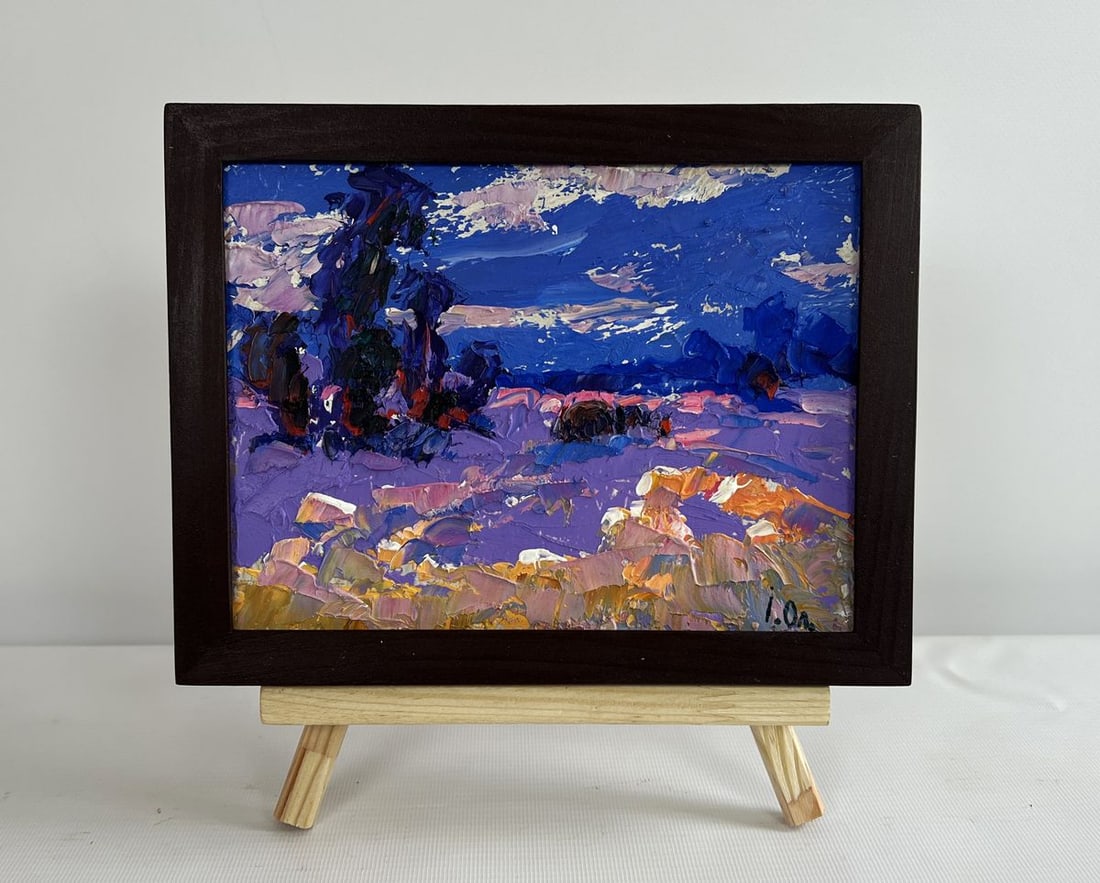 Oil painting Cold evening in the field Alex Kalenyuk: Title: Oil painting Cold evening in the field Alex Kalenyuk Description: NoAAA4506The painting "Cold Evening in the Field" captures the serene and almost mystical beauty of a winter landscape under th