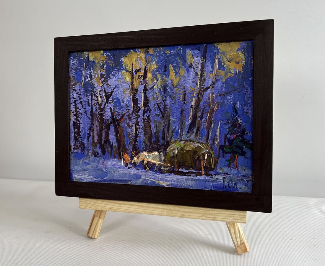 Oil painting Home on a winter evening Alex Kalenyuk - 2