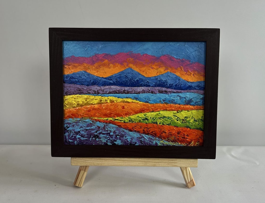 Oil painting Orange sunset behind the mountains V. Zadorozhnya (1 of 8)
